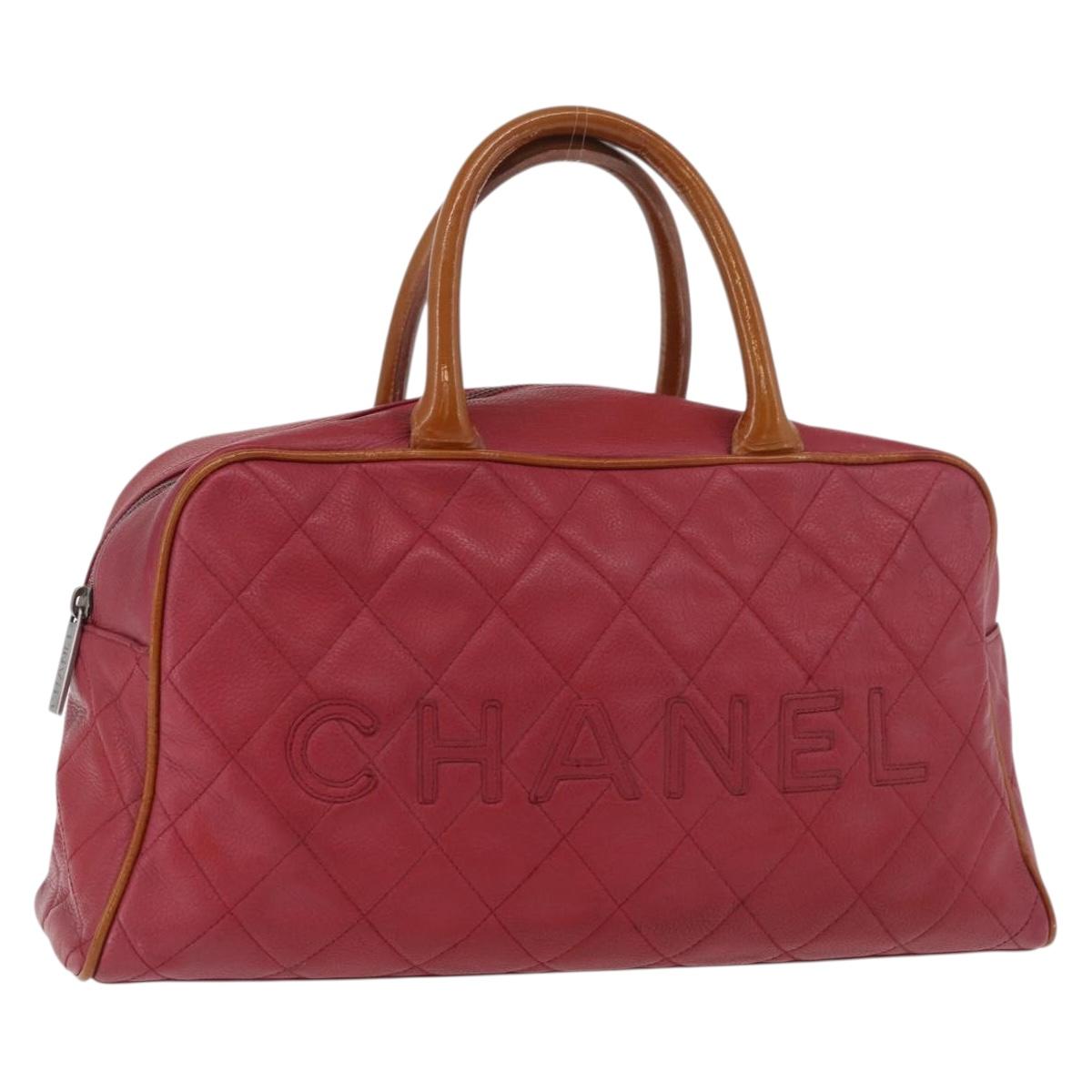 CHANEL Boston Bag Caviar Skin Pink CC Auth mr2346A