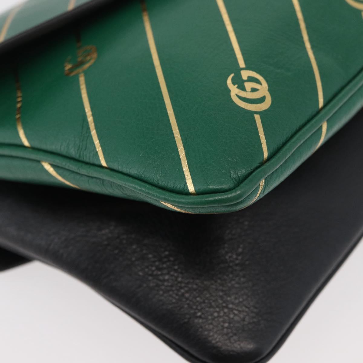 GUCCI Cat Double Face Shoulder Bag Leather Green Gold 524822 Auth mr2360V