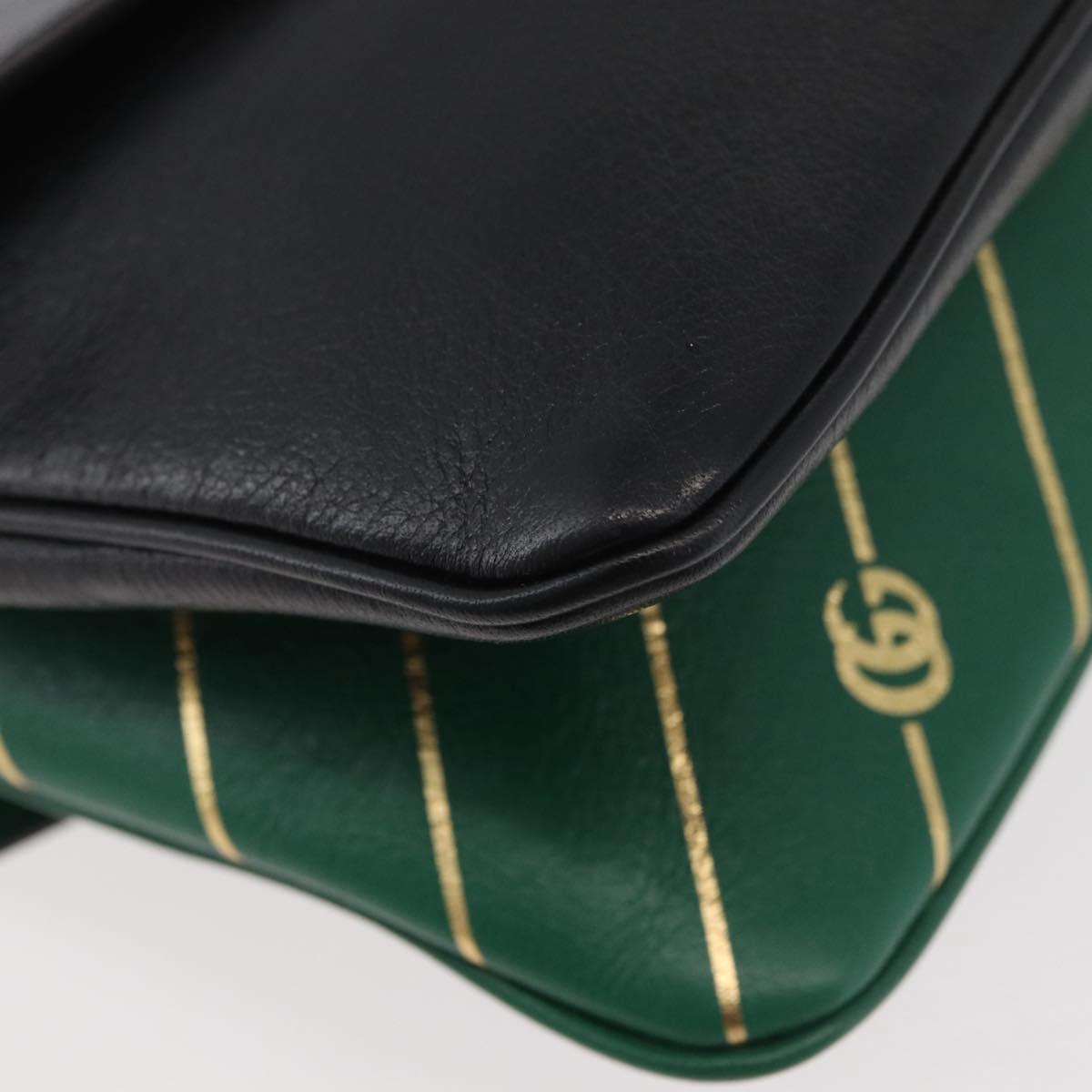 GUCCI Cat Double Face Shoulder Bag Leather Green Gold 524822 Auth mr2360V