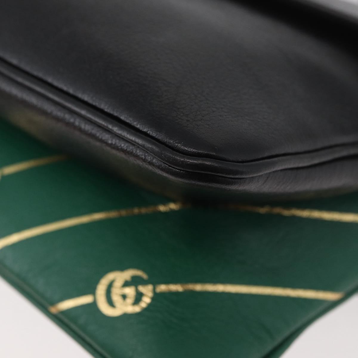 GUCCI Cat Double Face Shoulder Bag Leather Green Gold 524822 Auth mr2360V