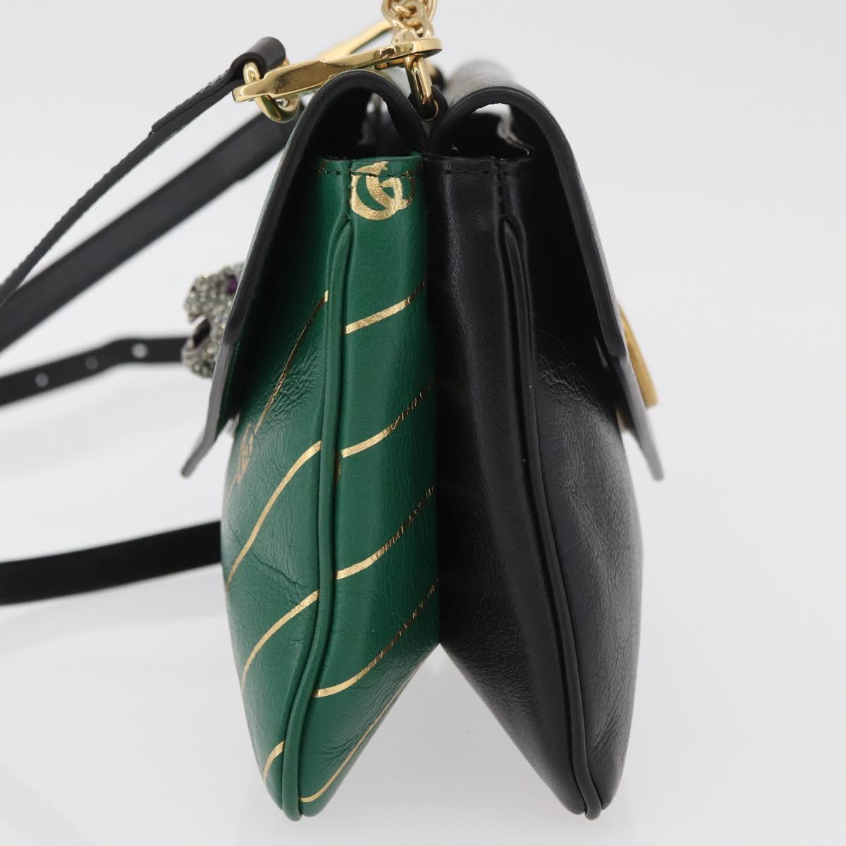 GUCCI Cat Double Face Shoulder Bag Leather Green Gold 524822 Auth mr2360V
