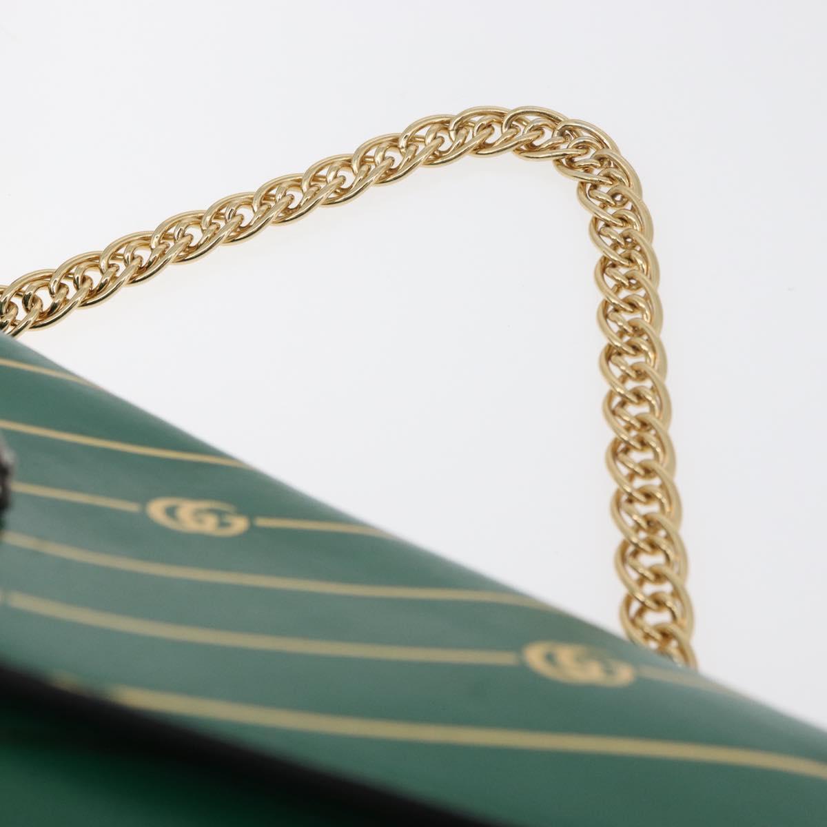 GUCCI Cat Double Face Shoulder Bag Leather Green Gold 524822 Auth mr2360V