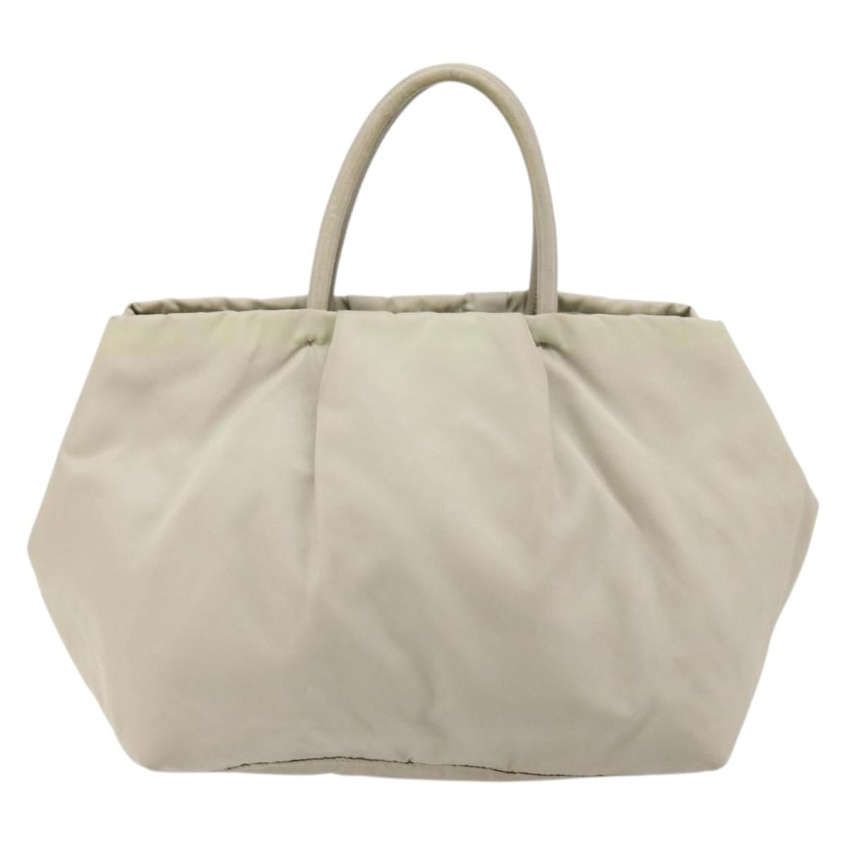 PRADA Ribbon Hand Bag Nylon Beige Gold Auth mr2363