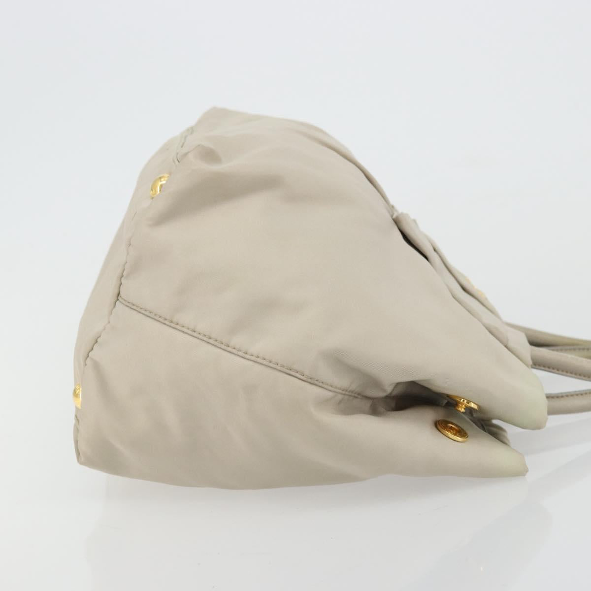 PRADA Ribbon Hand Bag Nylon Beige Gold Auth mr2363