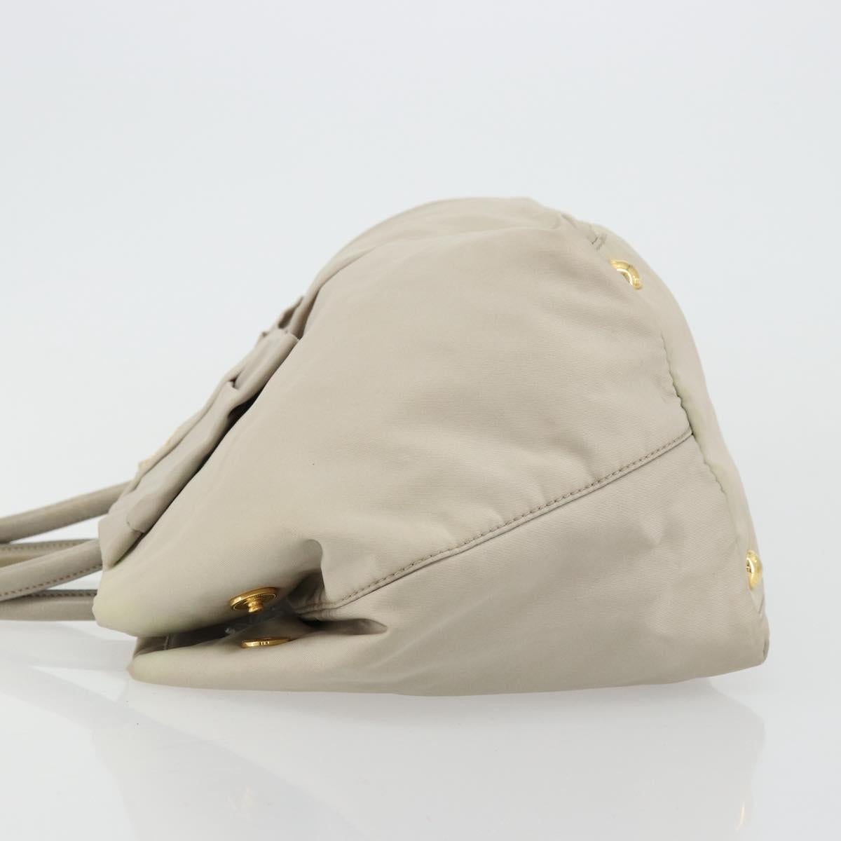 PRADA Ribbon Hand Bag Nylon Beige Gold Auth mr2363