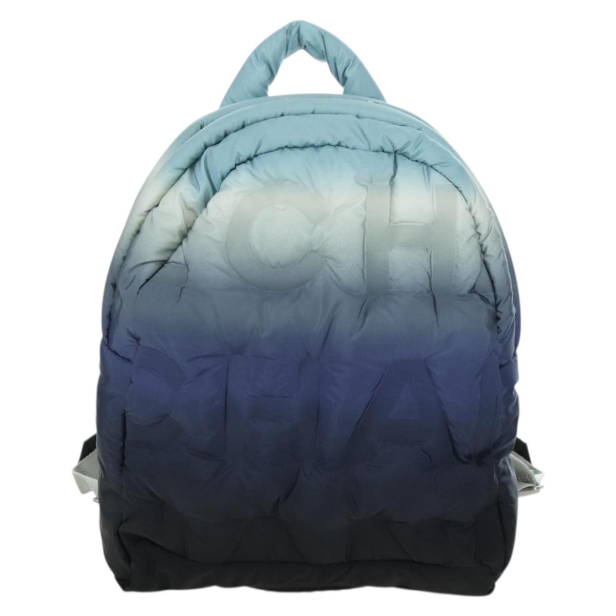 CHANEL Doudone Backpack Nylon Blue Silver CC Auth mr2366SAM