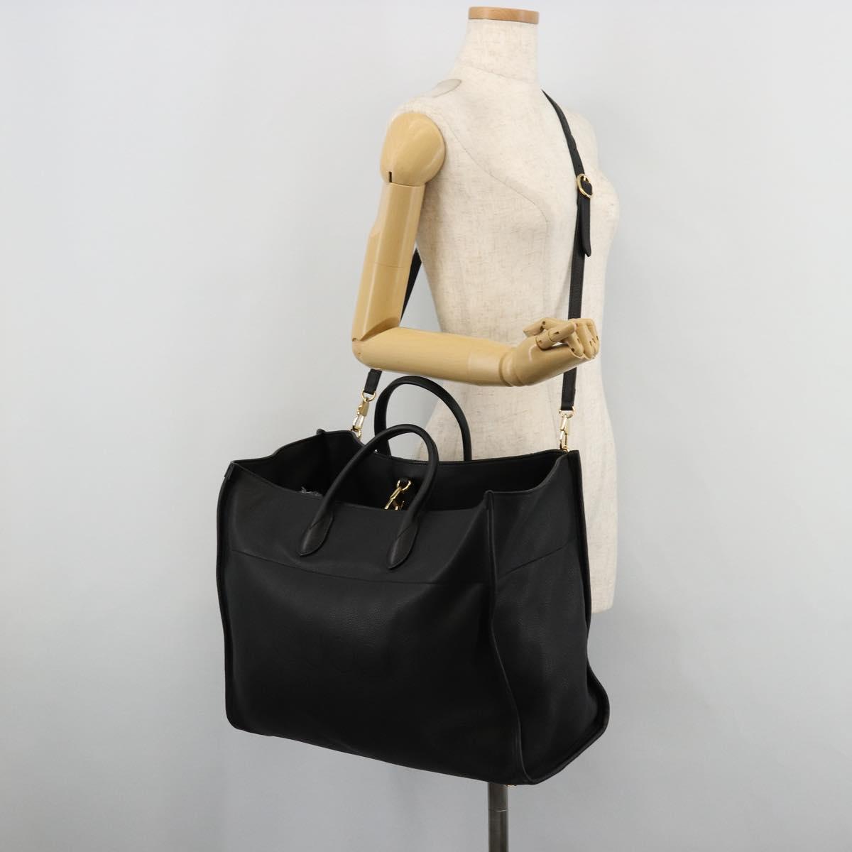 GUCCI Tote Bag Leather 2way Black Gold 674837 Auth mr2372V