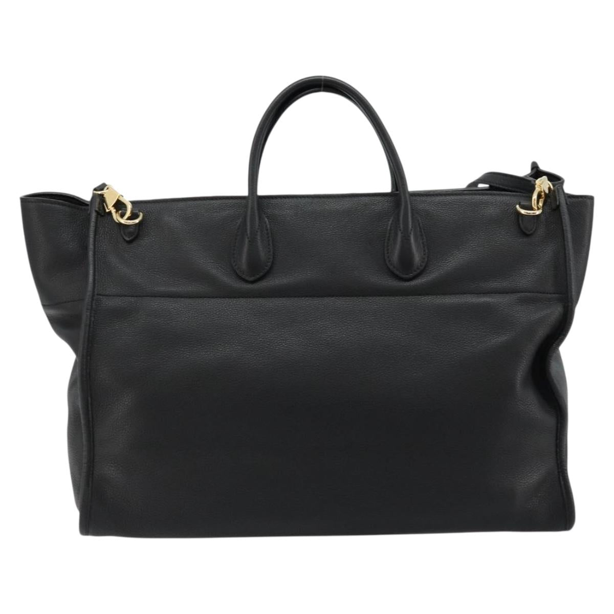 GUCCI Tote Bag Leather 2way Black Gold 674837 Auth mr2372V