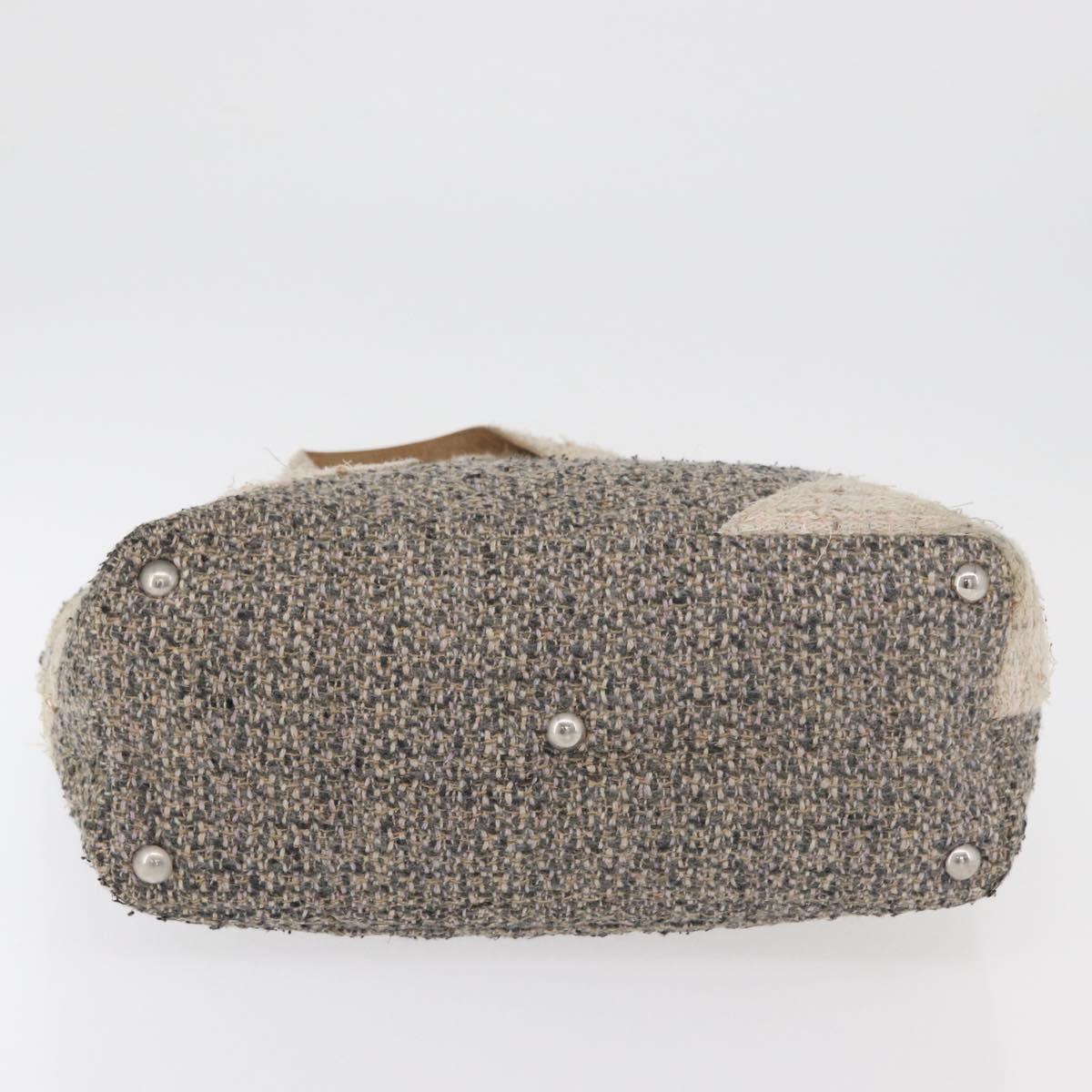 CHANEL Cambon Line Tote Bag Tweed Gray Silver CC Auth mr2380A