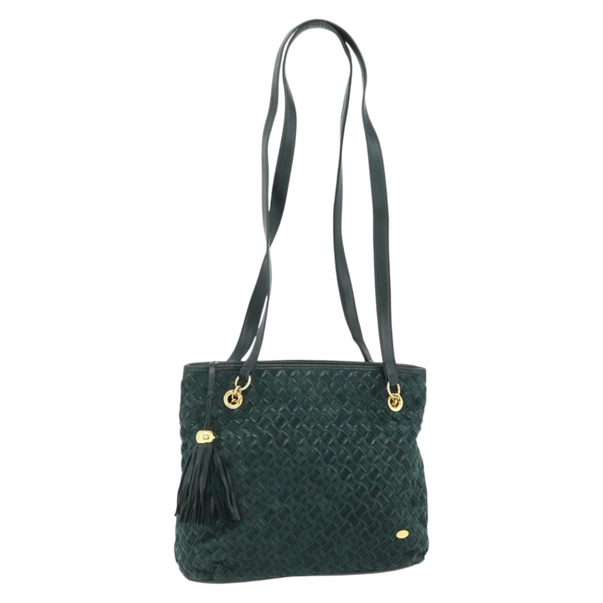 BALLY Quilted Chain Shoulder Bag Leather Green Gold Auth mr2387