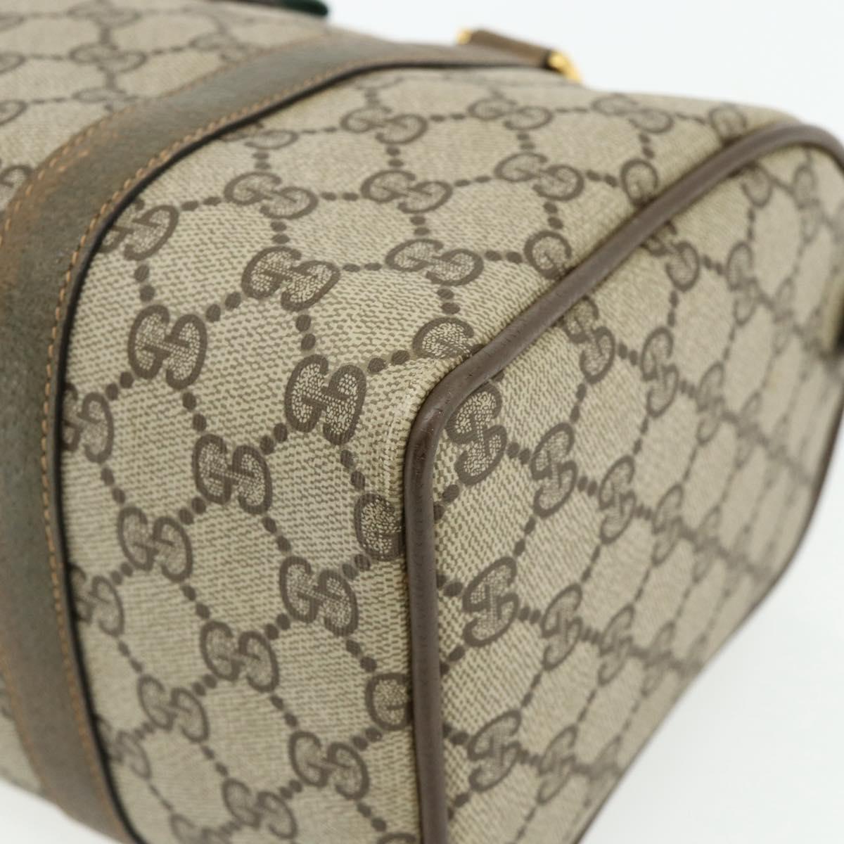 GUCCI GG Supreme Web Sherry Line Boston Bag PVC Beige Gold Auth mr2389