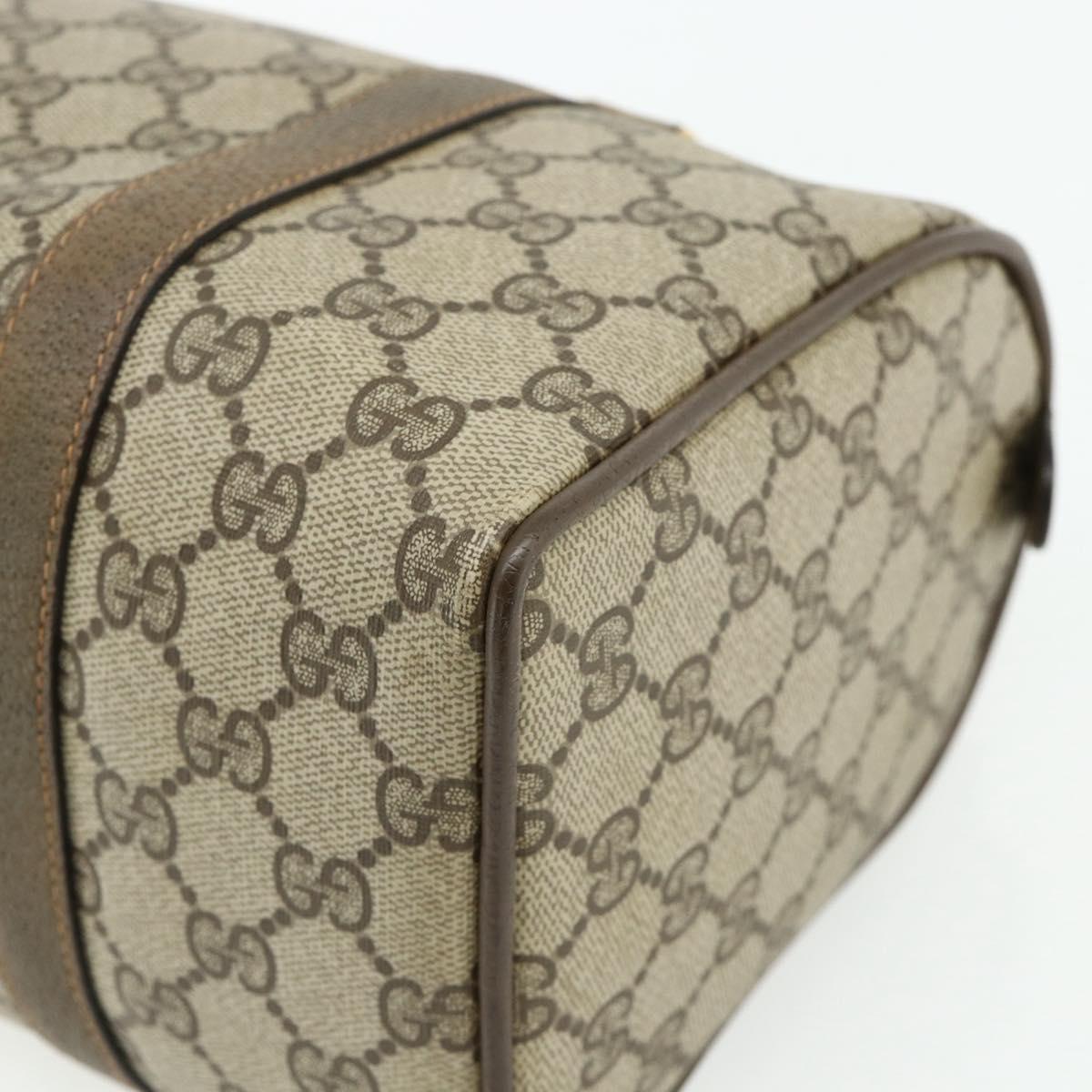 GUCCI GG Supreme Web Sherry Line Boston Bag PVC Beige Gold Auth mr2389