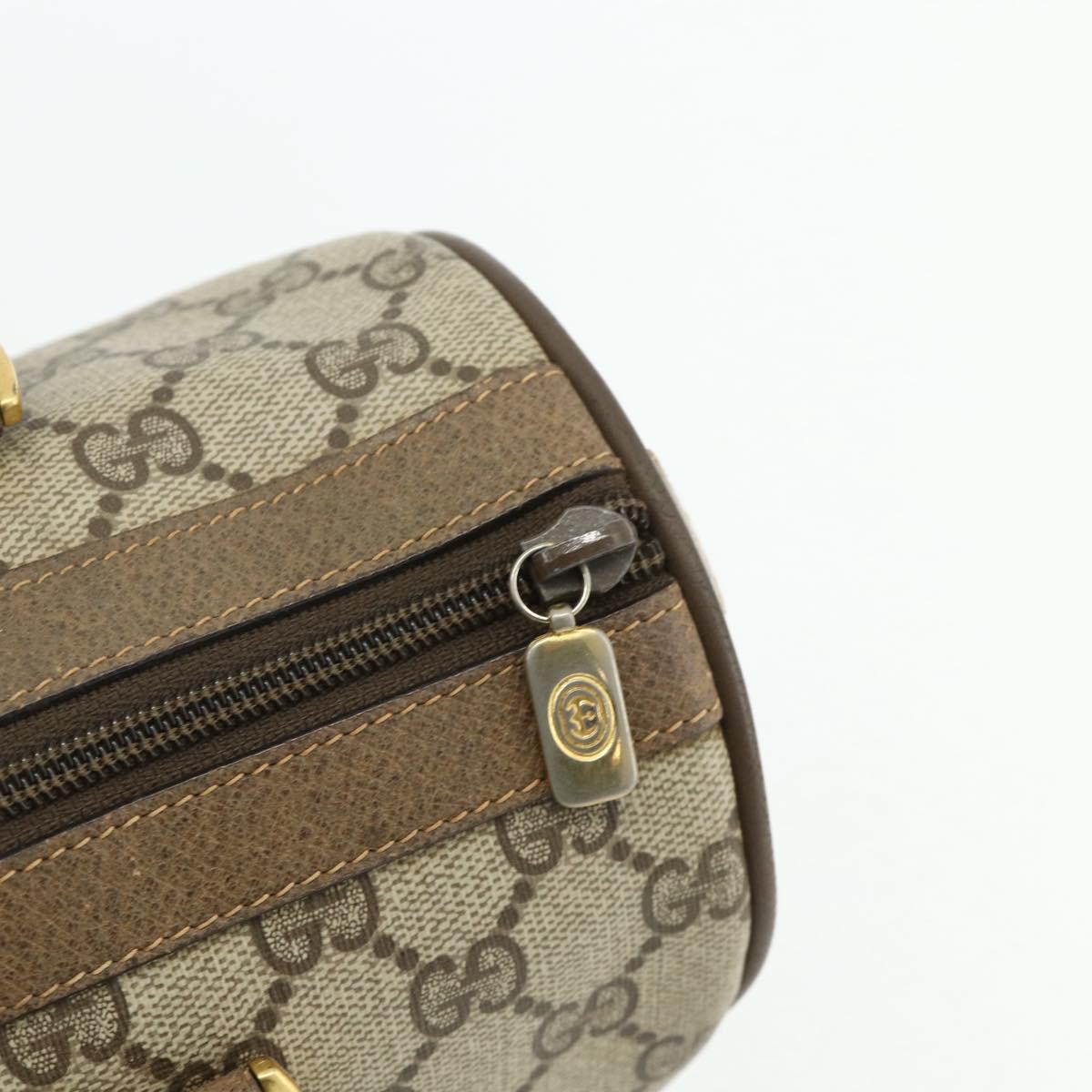 GUCCI GG Supreme Web Sherry Line Boston Bag PVC Beige Gold Auth mr2389