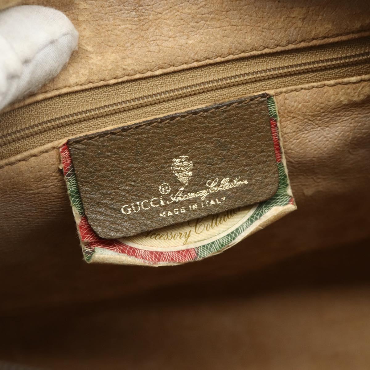 GUCCI GG Supreme Web Sherry Line Boston Bag PVC Beige Gold Auth mr2389