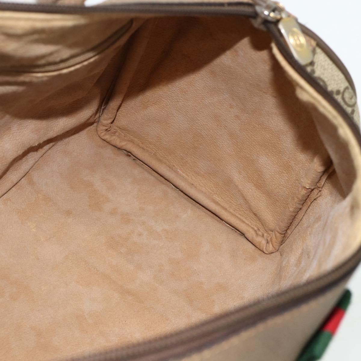 GUCCI GG Supreme Web Sherry Line Boston Bag PVC Beige Gold Auth mr2389