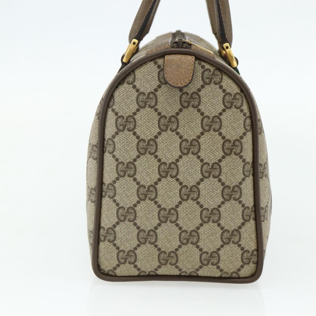 GUCCI GG Supreme Web Sherry Line Boston Bag PVC Beige Gold Auth mr2389