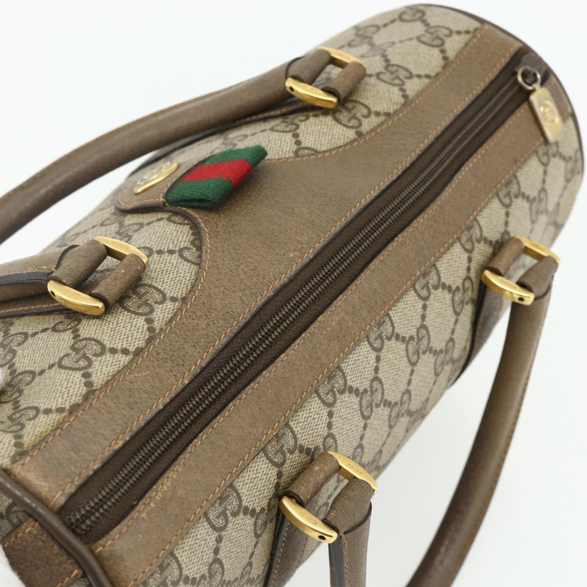 GUCCI GG Supreme Web Sherry Line Boston Bag PVC Beige Gold Auth mr2389