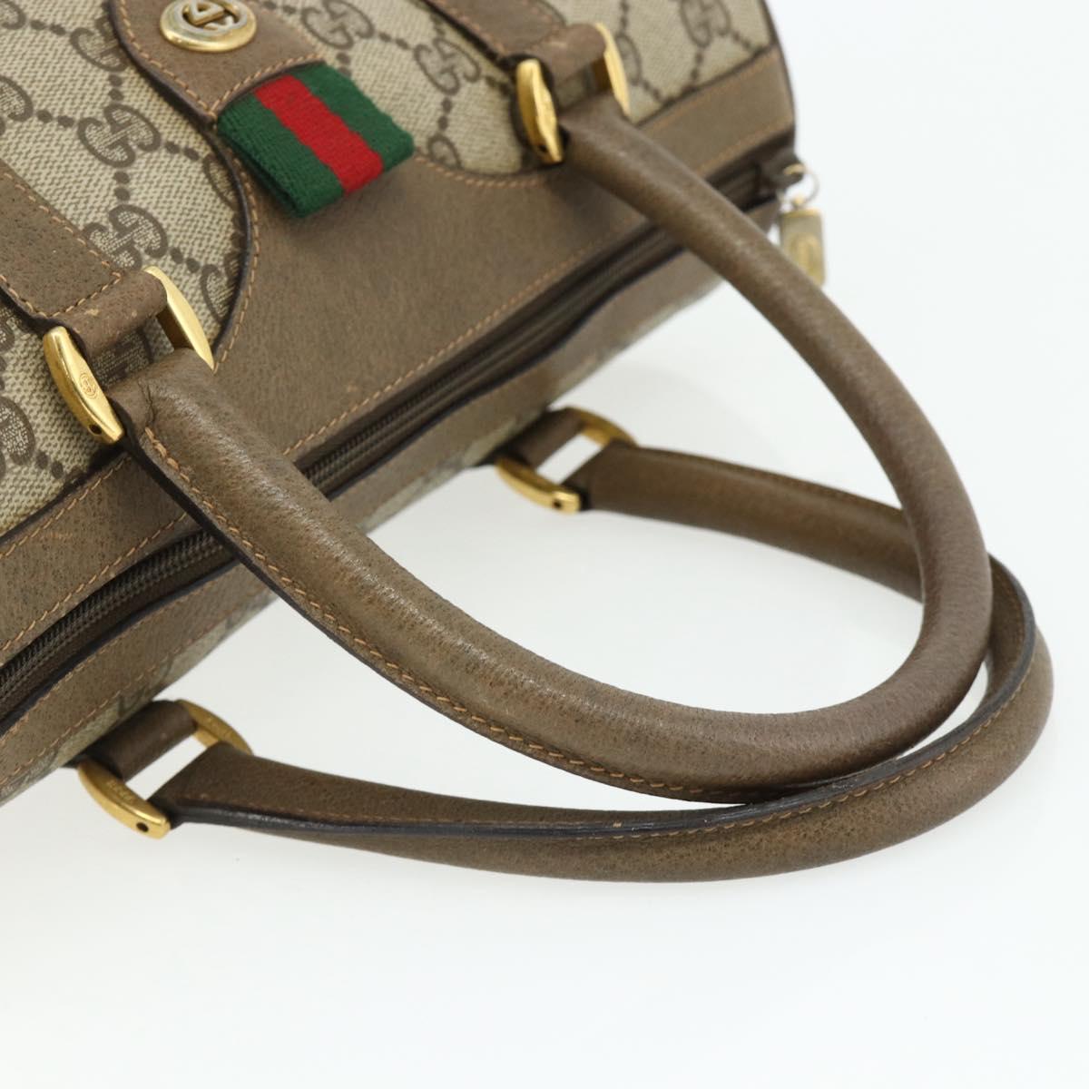 GUCCI GG Supreme Web Sherry Line Boston Bag PVC Beige Gold Auth mr2389