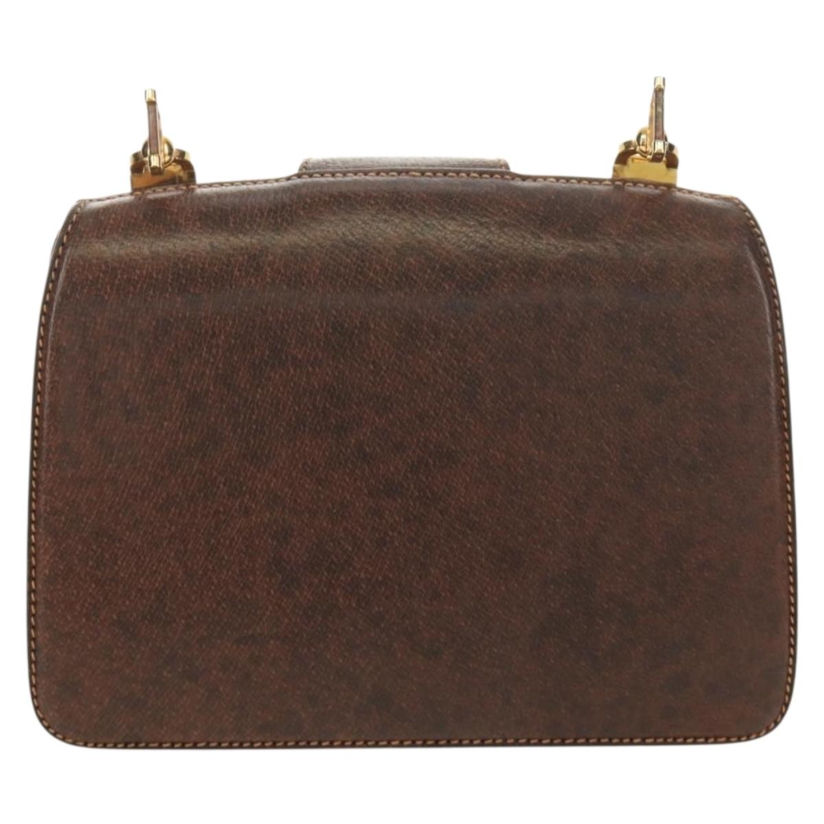 GUCCI Hand Bag Leather Brown Gold Auth mr2390