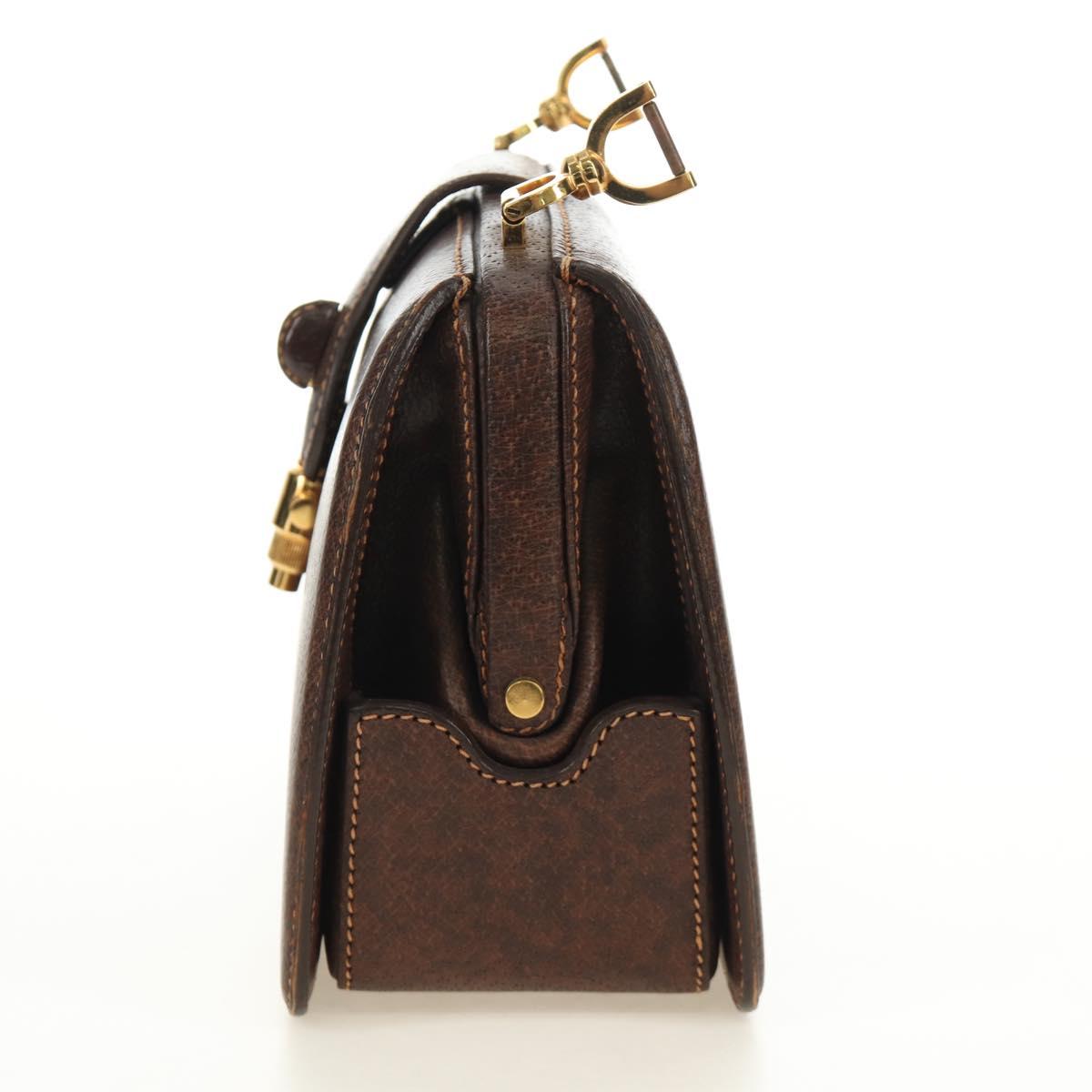 GUCCI Hand Bag Leather Brown Gold Auth mr2390