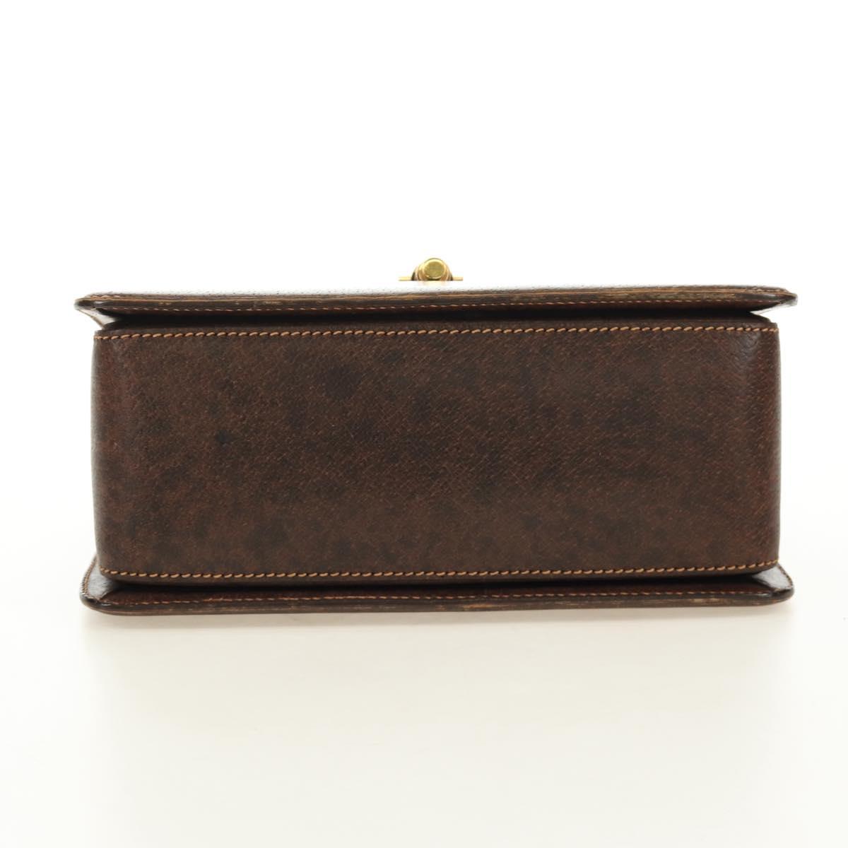 GUCCI Hand Bag Leather Brown Gold Auth mr2390