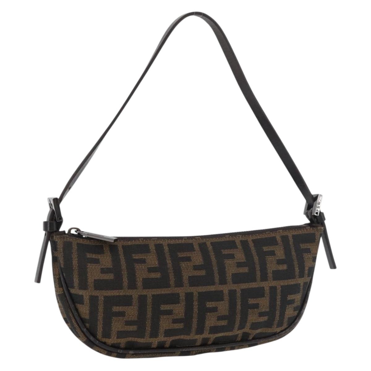 FENDI Zucca Canvas Accessory Pouch Brown Black Auth mr2395A