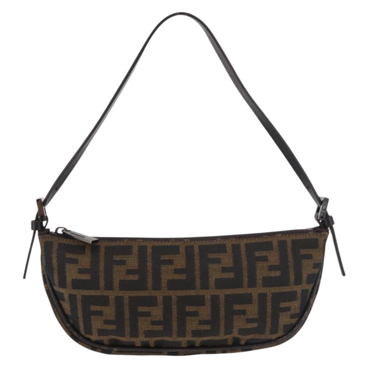 FENDI Zucca Canvas Accessory Pouch Brown Black Auth mr2395A