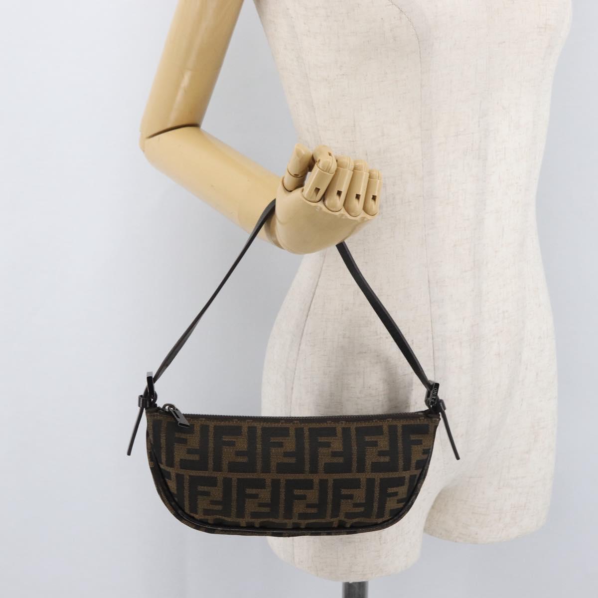 FENDI Zucca Canvas Accessory Pouch Brown Black Auth mr2395A
