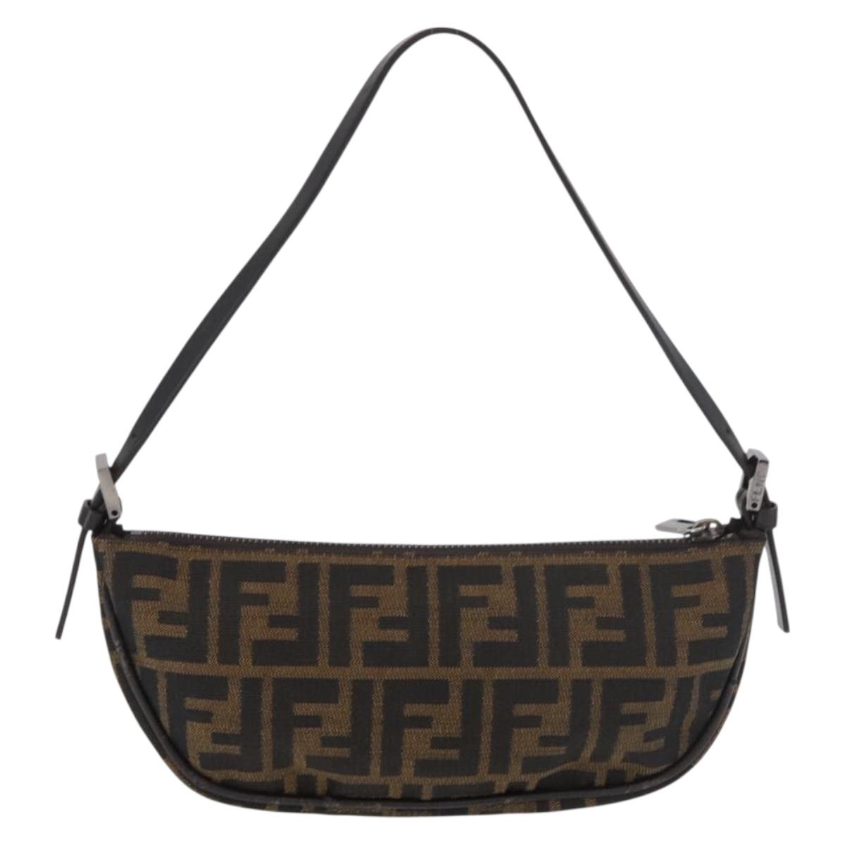 FENDI Zucca Canvas Accessory Pouch Brown Black Auth mr2395A