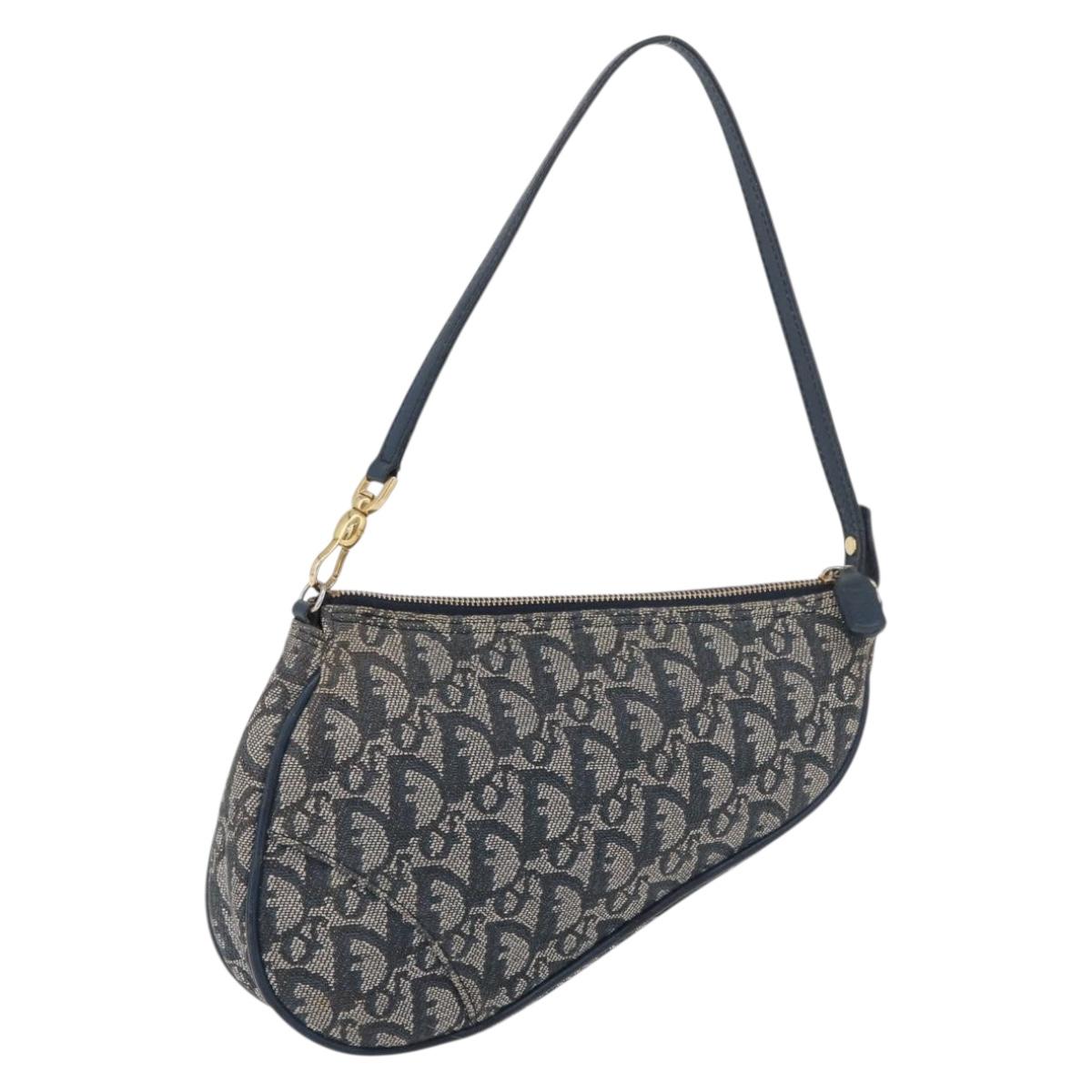 Christian Dior Trotter Canvas Accessory Pouch Navy Silver Auth mr2399A