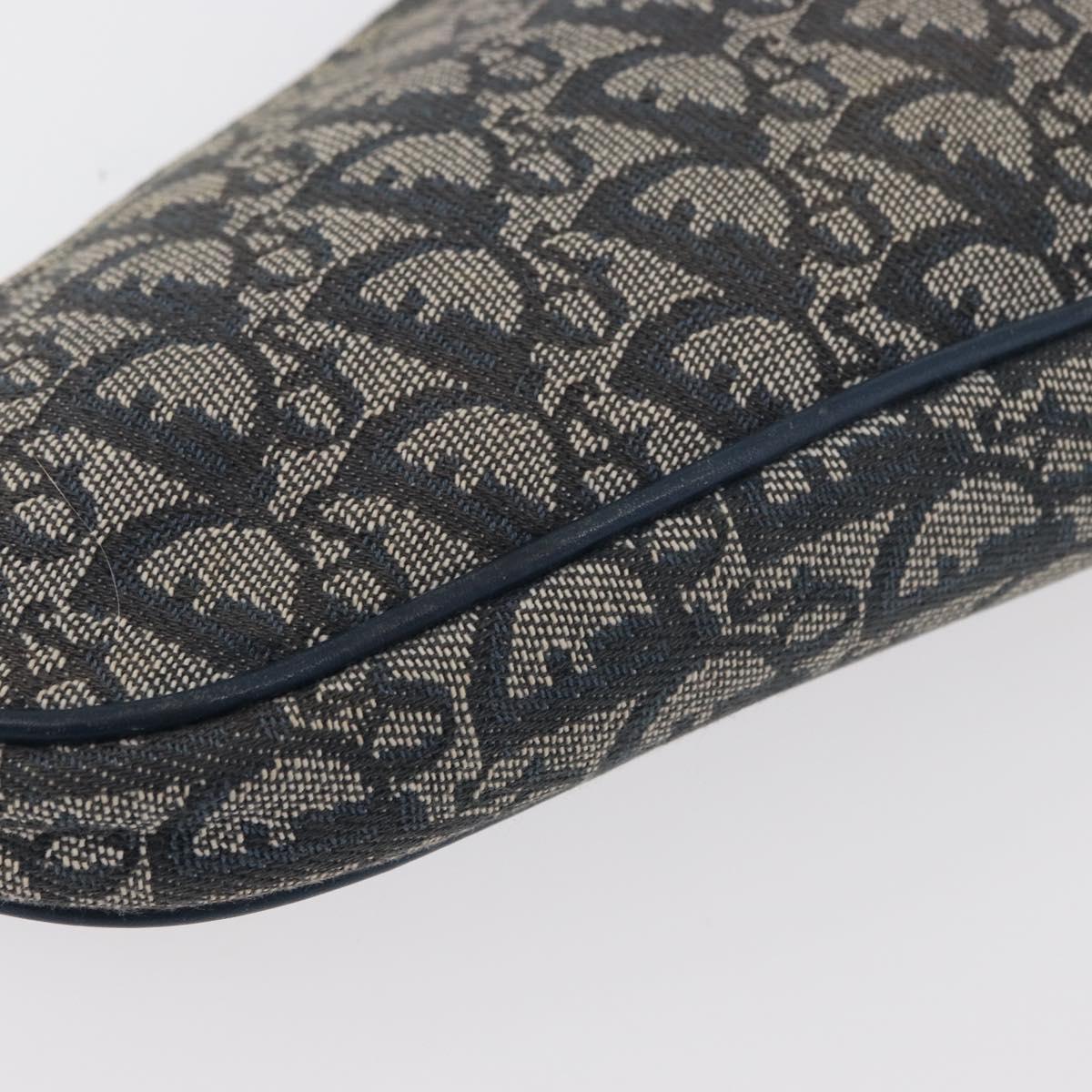 Christian Dior Trotter Canvas Accessory Pouch Navy Silver Auth mr2399A