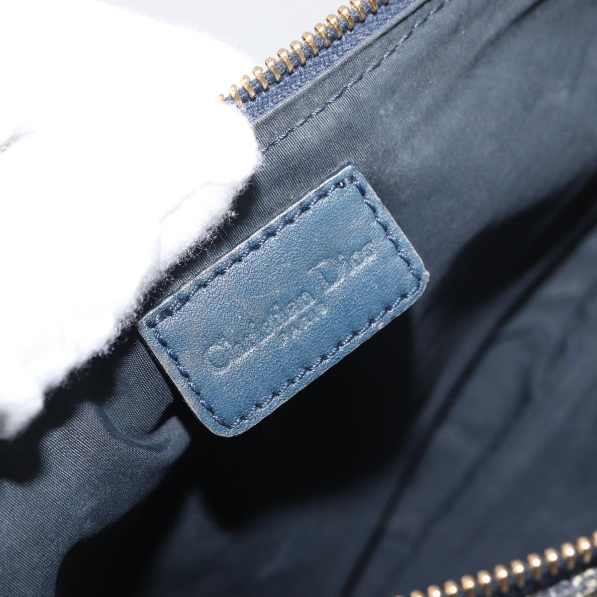 Christian Dior Trotter Canvas Accessory Pouch Navy Silver Auth mr2399A