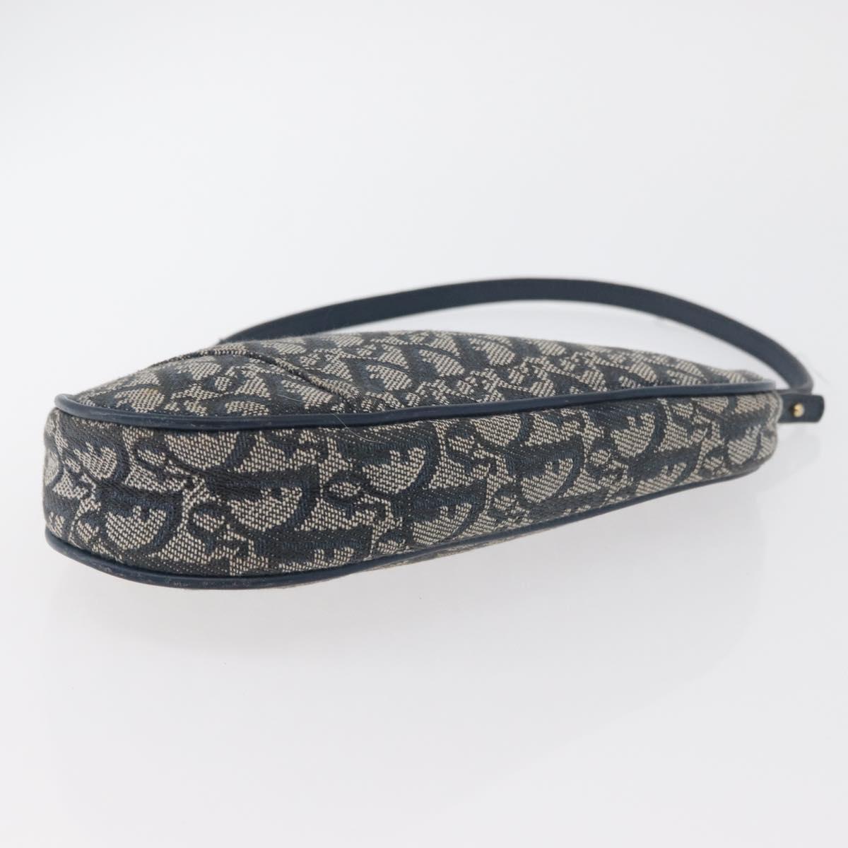 Christian Dior Trotter Canvas Accessory Pouch Navy Silver Auth mr2399A