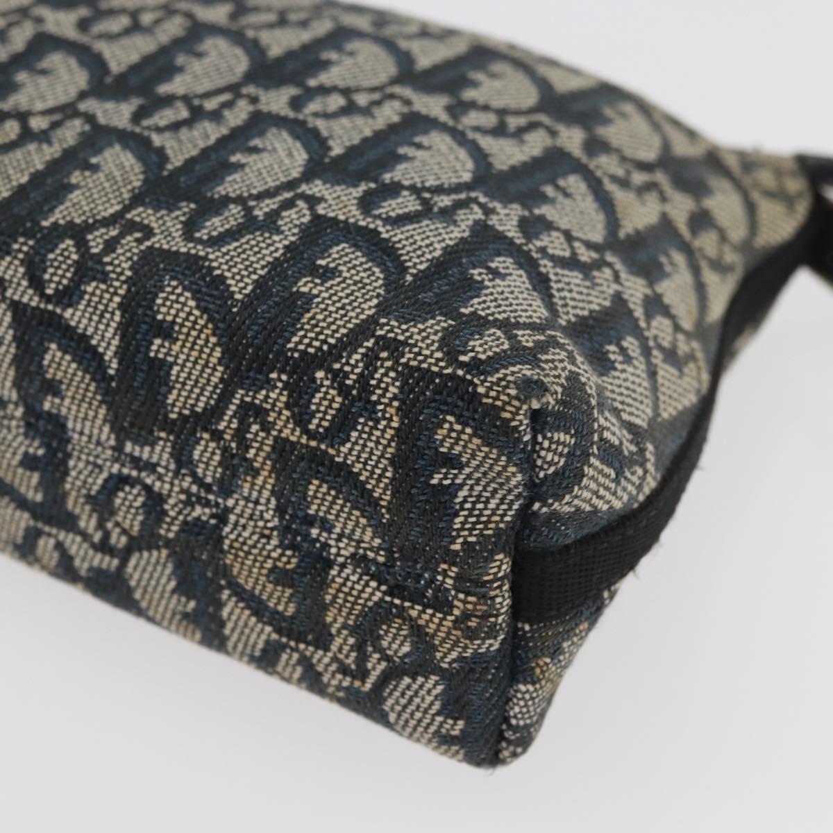 Christian Dior Trotter Canvas Accessory Pouch Navy Silver Auth mr2400