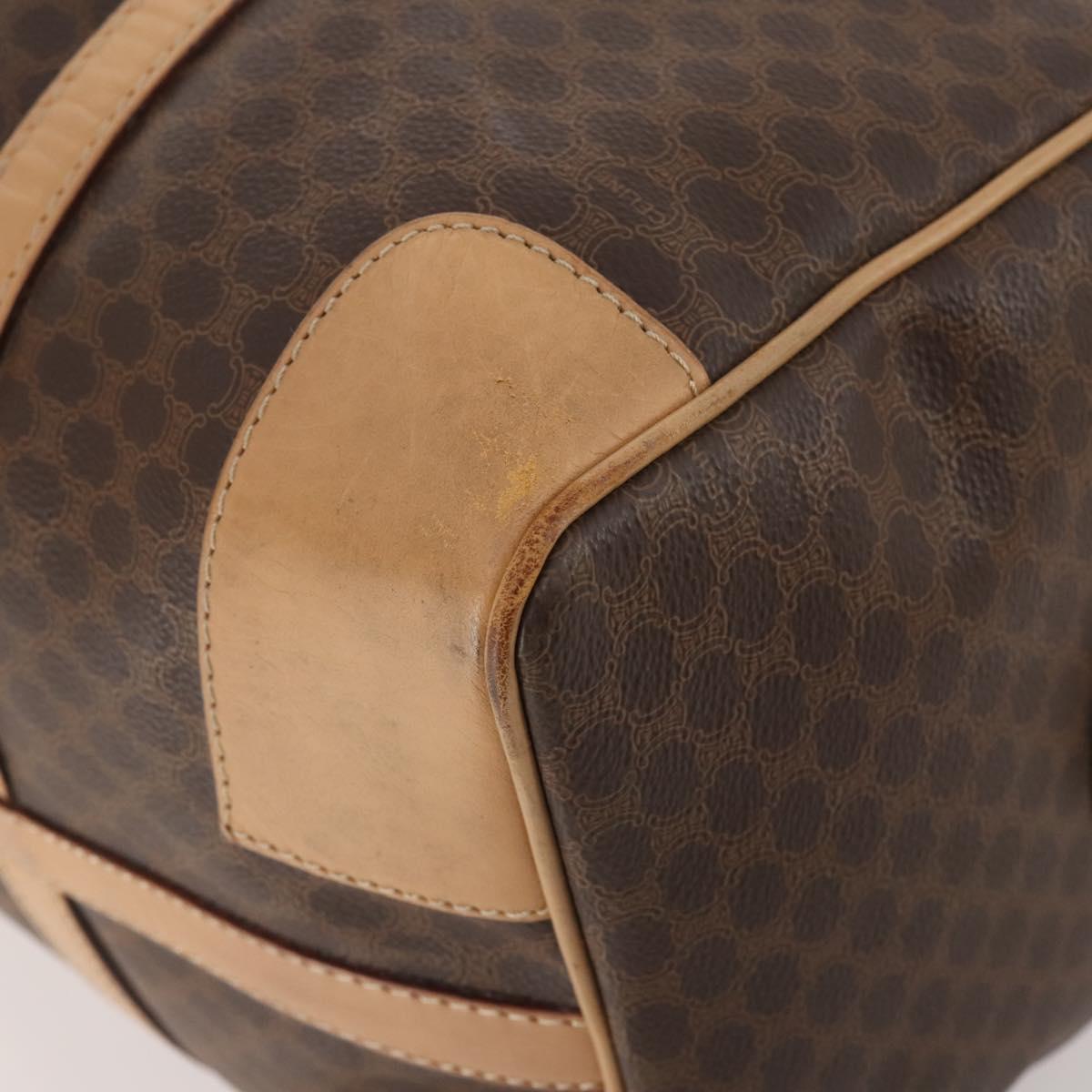CELINE Macadam Canvas Boston Bag PVC Leather Brown Gold Auth mr2416