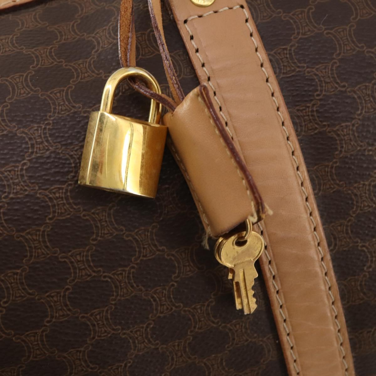CELINE Macadam Canvas Boston Bag PVC Leather Brown Gold Auth mr2416