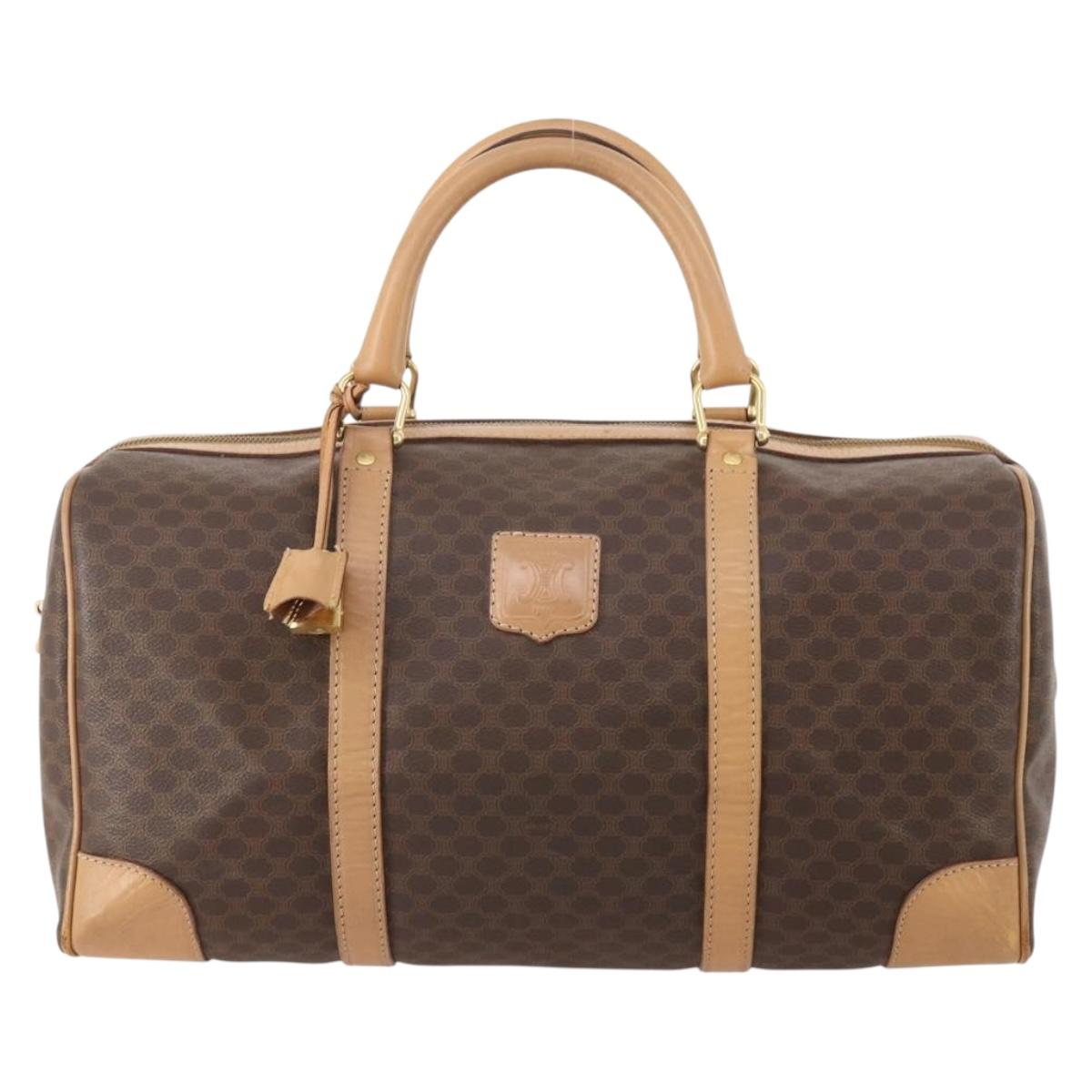 CELINE Macadam Canvas Boston Bag PVC Leather Brown Gold Auth mr2416