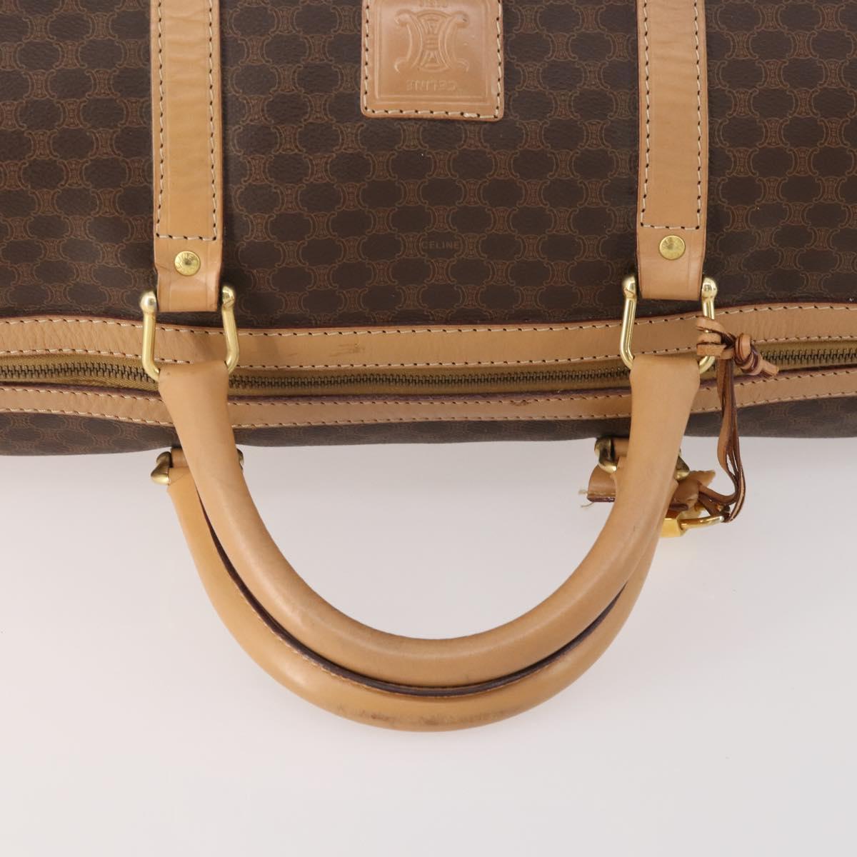 CELINE Macadam Canvas Boston Bag PVC Leather Brown Gold Auth mr2416