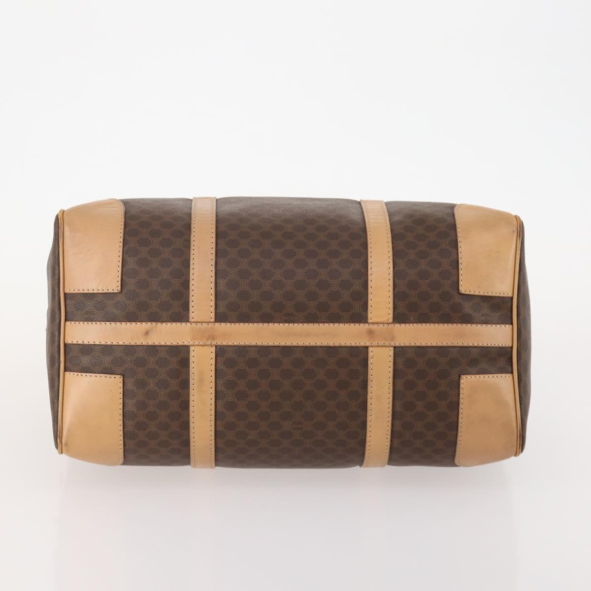 CELINE Macadam Canvas Boston Bag PVC Leather Brown Gold Auth mr2416