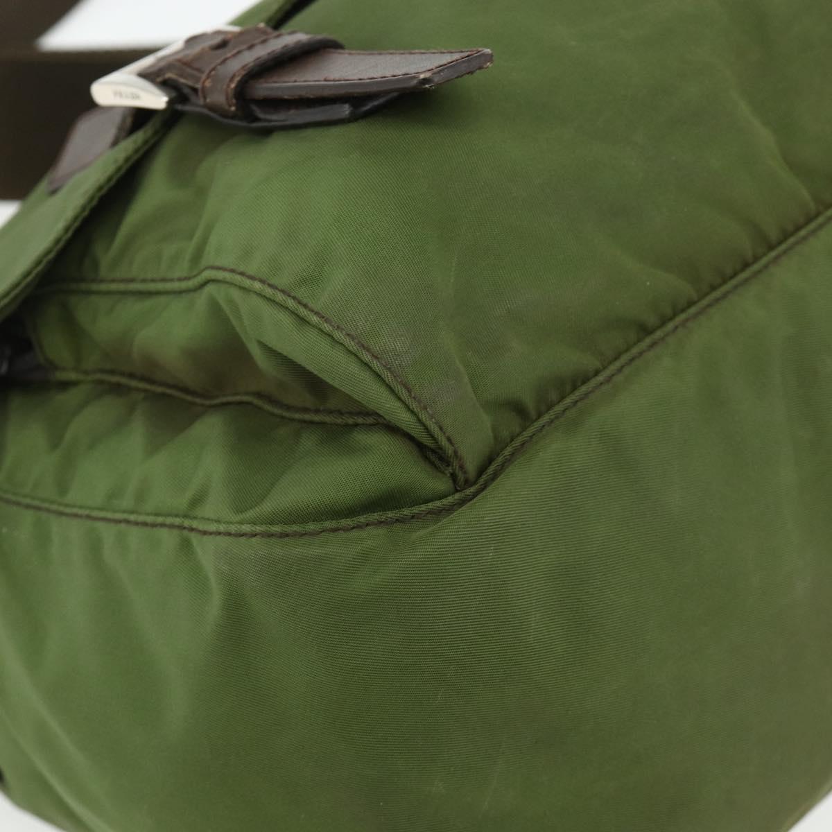 PRADA Shoulder Bag Nylon Khaki Silver Auth mr2417