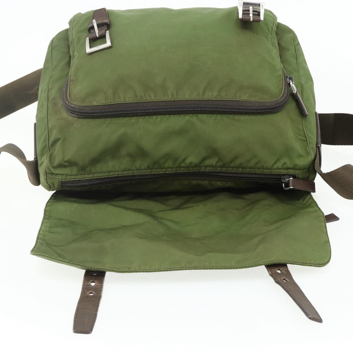 PRADA Shoulder Bag Nylon Khaki Silver Auth mr2417
