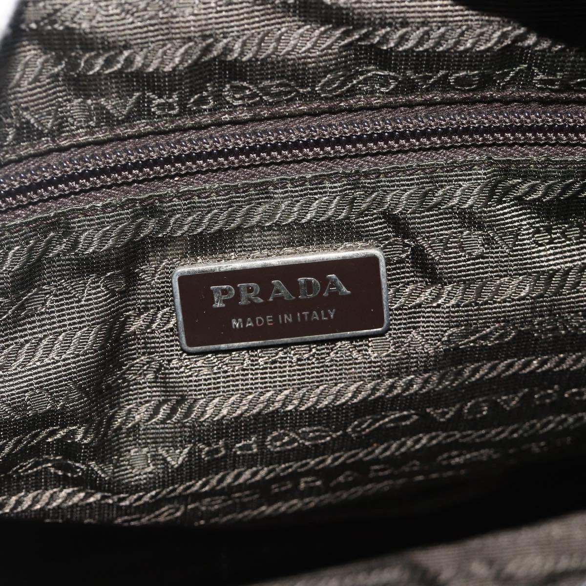 PRADA Shoulder Bag Nylon Khaki Silver Auth mr2417
