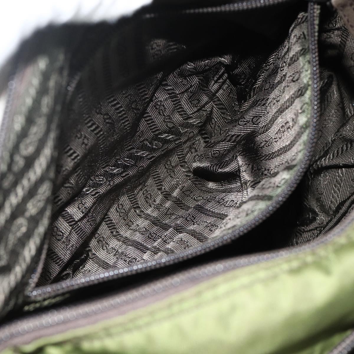 PRADA Shoulder Bag Nylon Khaki Silver Auth mr2417