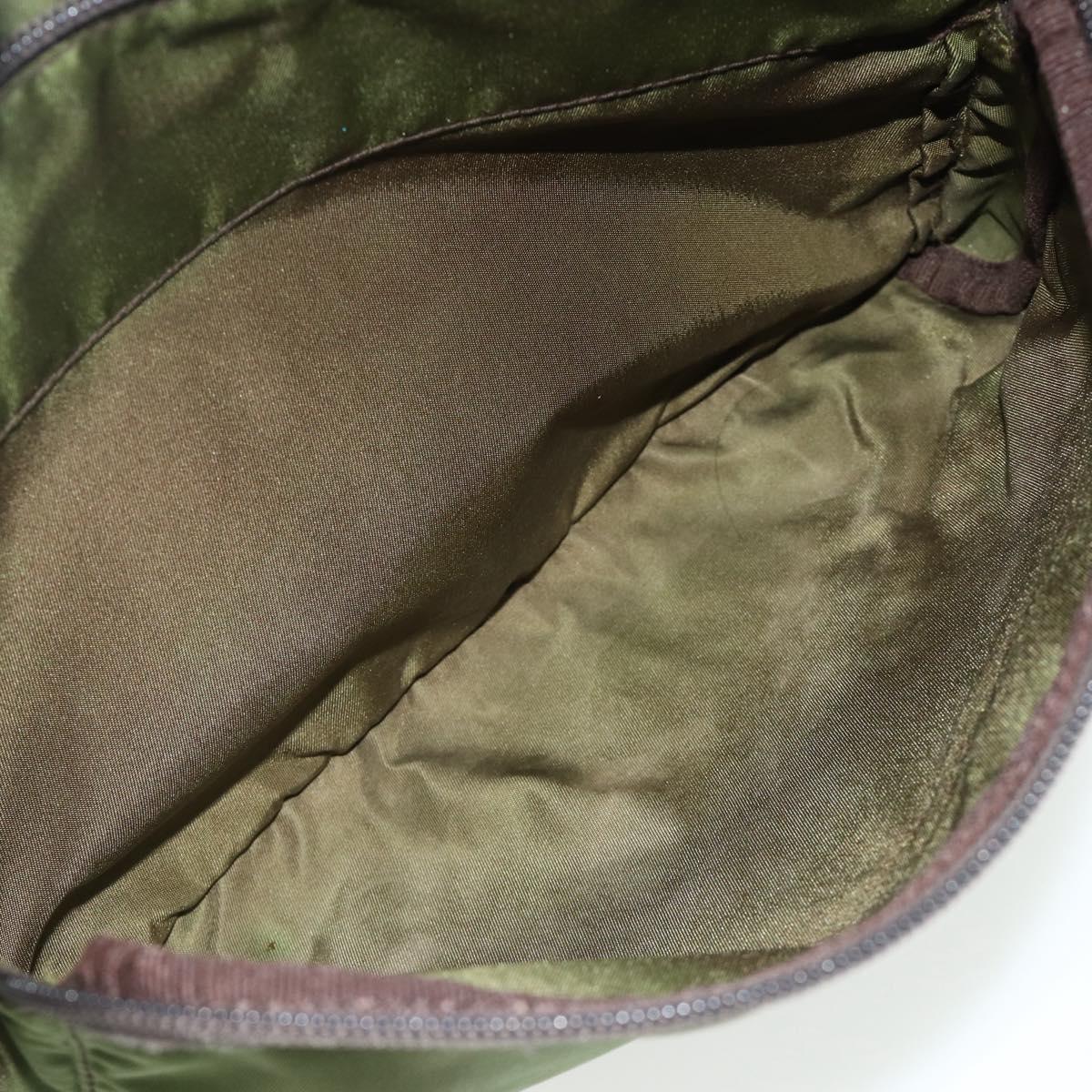 PRADA Shoulder Bag Nylon Khaki Silver Auth mr2417