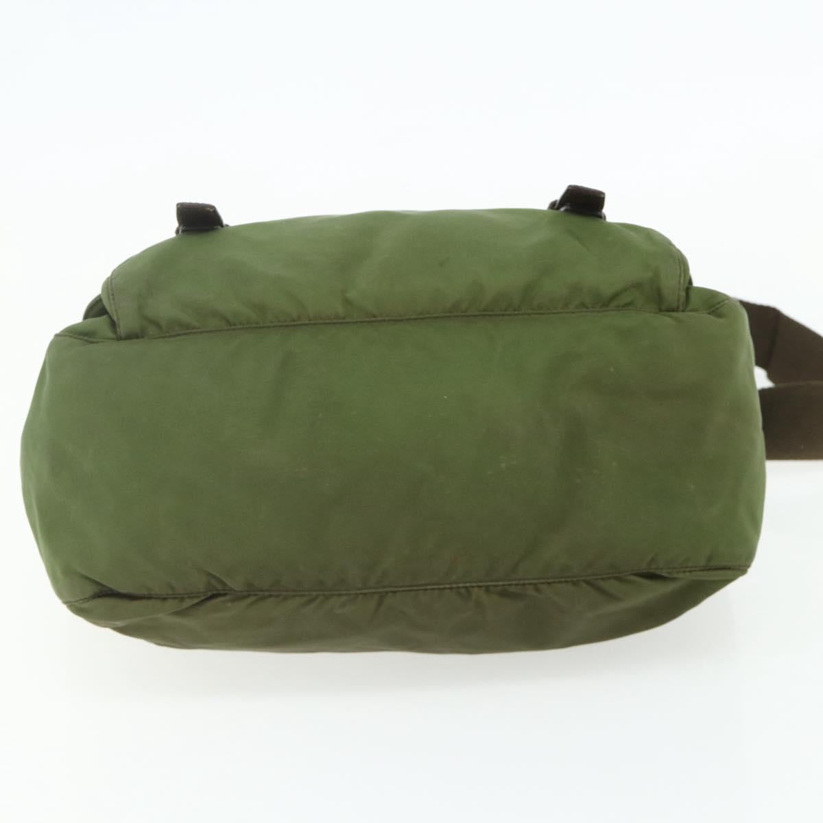 PRADA Shoulder Bag Nylon Khaki Silver Auth mr2417