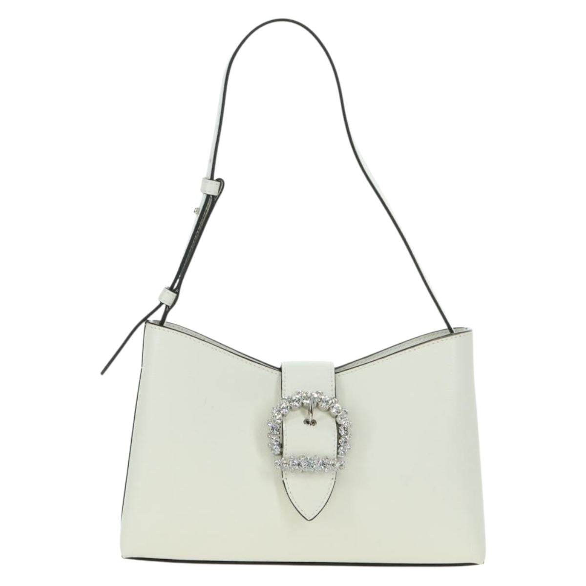 Jimmy Choo Cheri Crystal Hobo Shoulder Bag Leather White Silver Auth mr2419A
