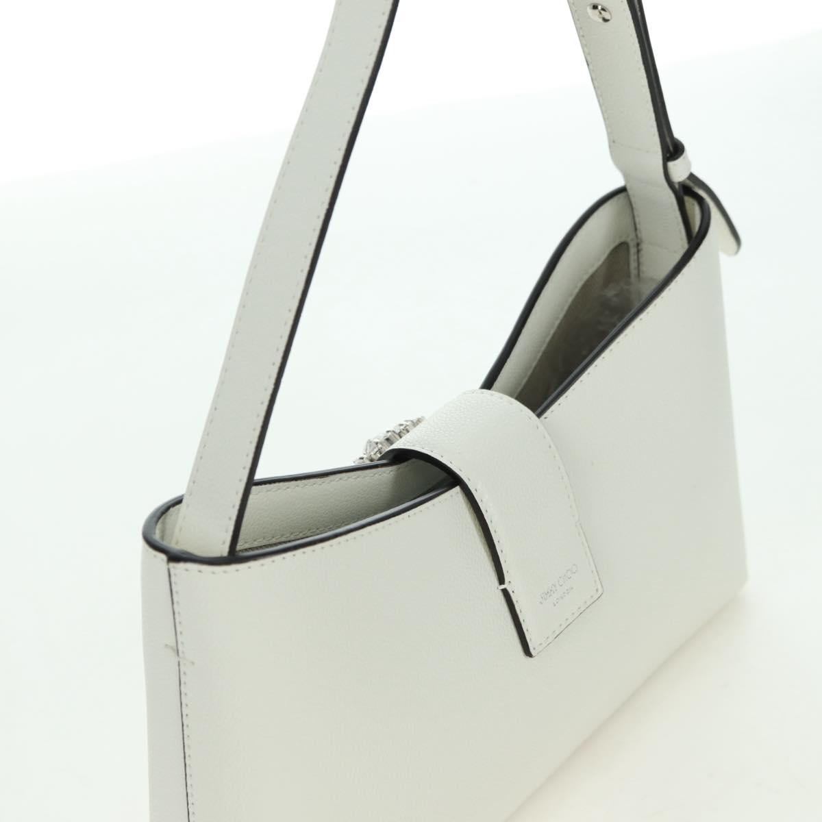 Jimmy Choo Cheri Crystal Hobo Shoulder Bag Leather White Silver Auth mr2419A