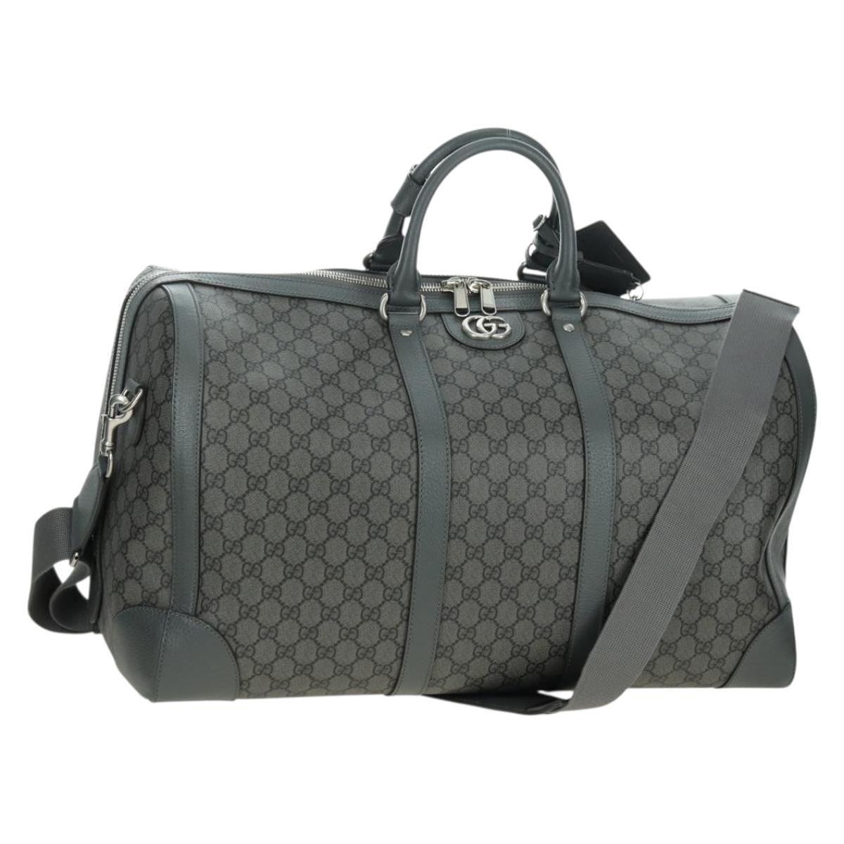 GUCCI GG Supreme Ophidia Boston Bag PVC Gray Silver 724612 Auth mr2423M