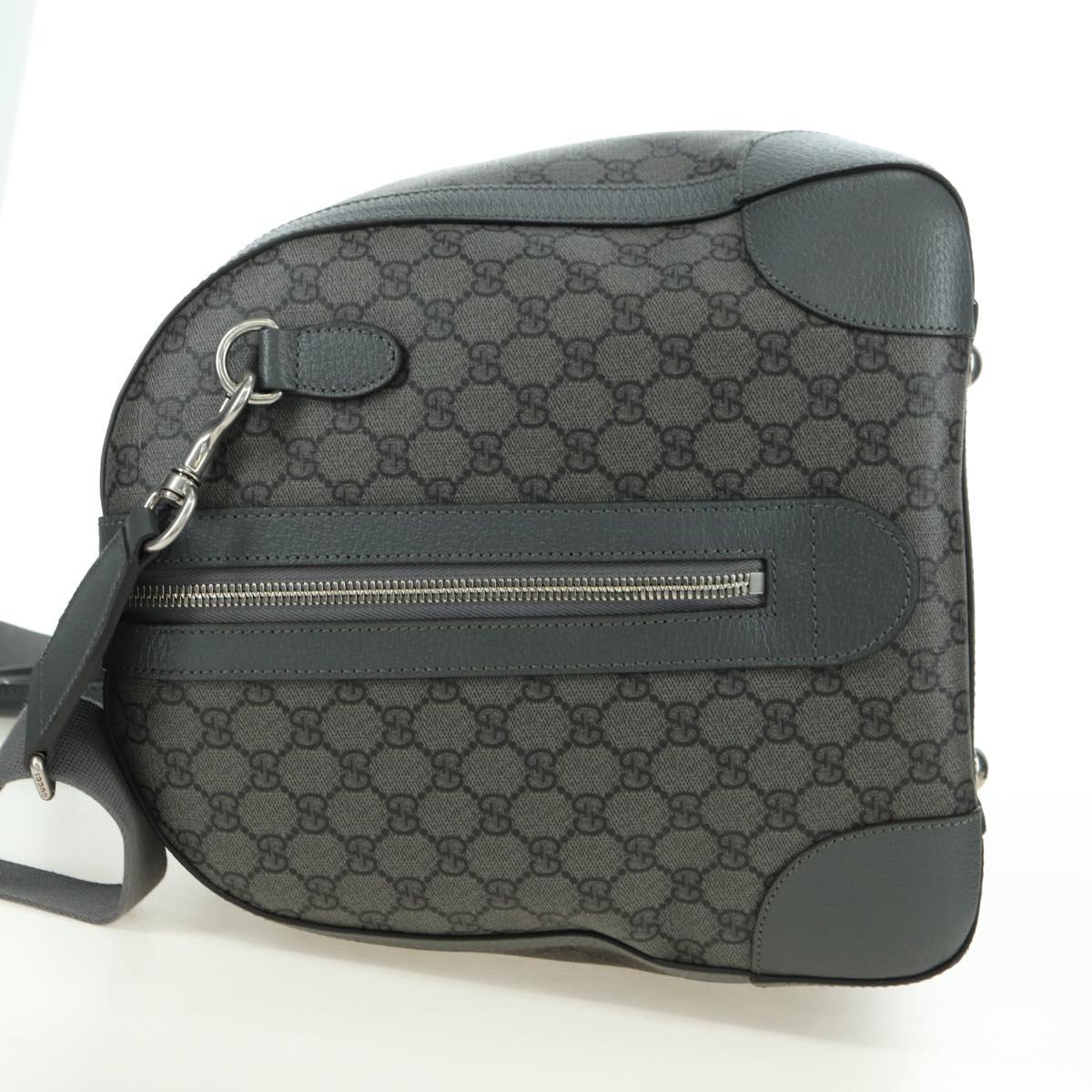 GUCCI GG Supreme Ophidia Boston Bag PVC Gray Silver 724612 Auth mr2423M