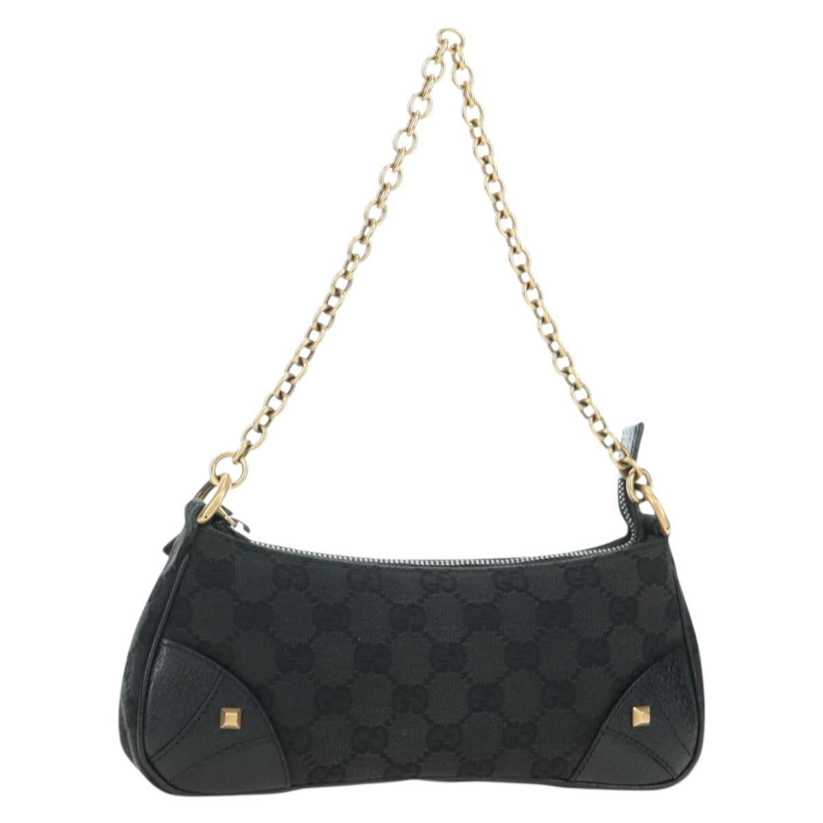 GUCCI GG Canvas Chain Accessory Pouch Black Gold 120940 Auth mr2424V